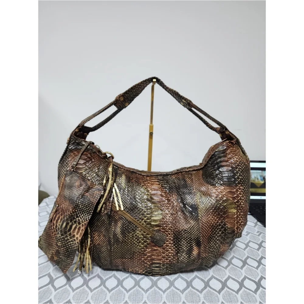 Salvatore Ferragamo Large Python Leather Hobo Bag Brown